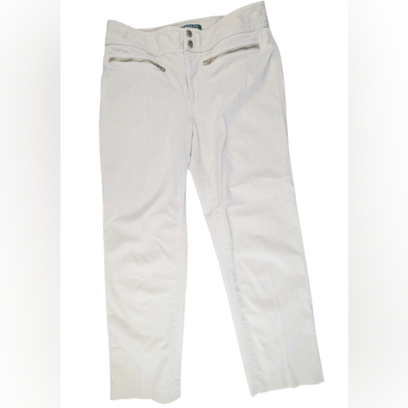 Lauren Ralph Lauren Chino Khaki Pants Size 4 With 2 Tiny Bleach Spots On Leg - Picture 3 of 14